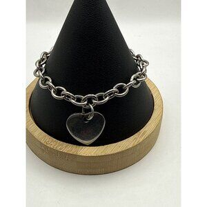 Stainless Steel Bold Chunky Rolo Link Chain with Heart Tag Lobster Clasp Bracele